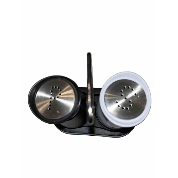 Salt and Pepper Shakers Set Stainless Steel with Glass with holder set 2 - Picture 2 of 5